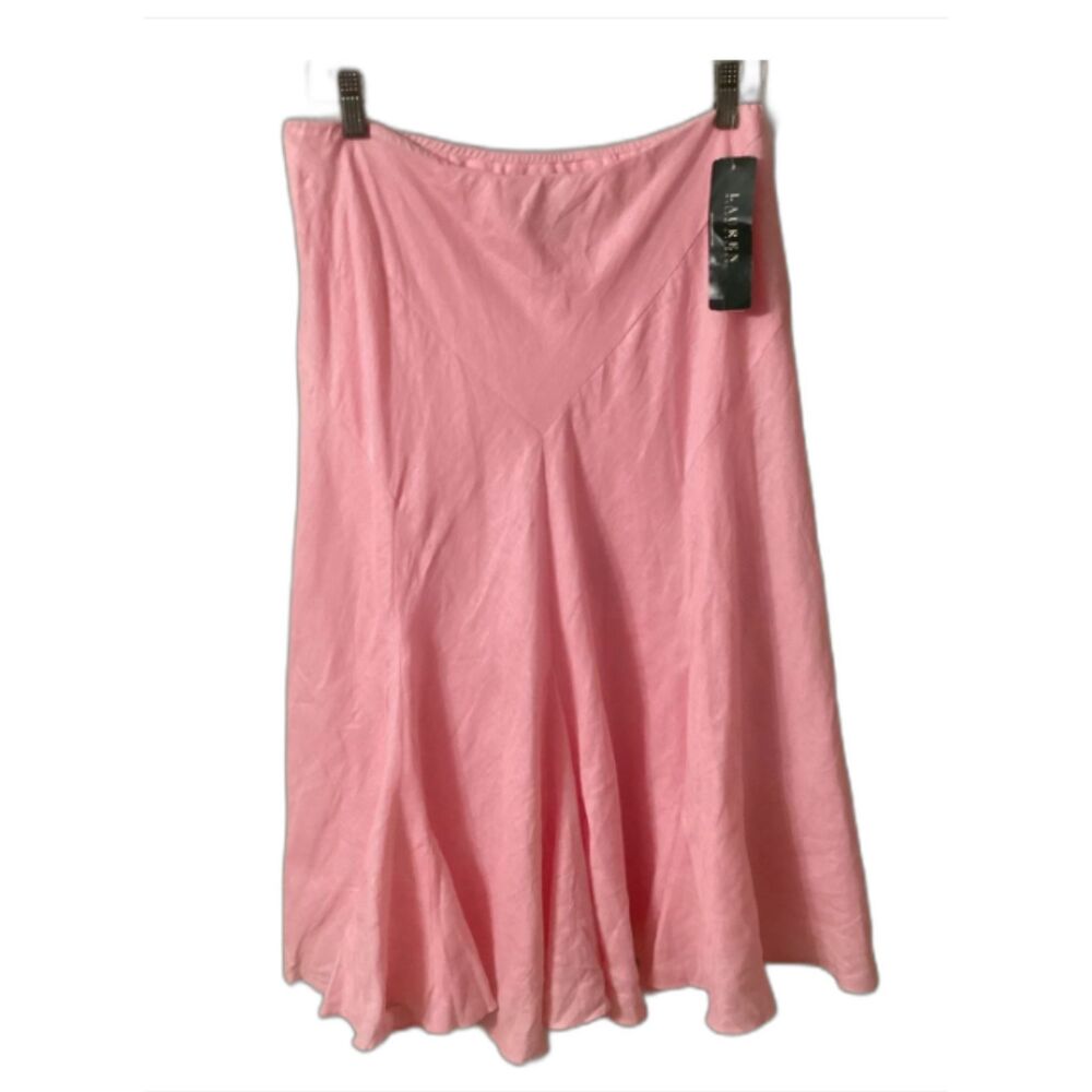 Lauren Ralph Lauren size medium 100% linen pink flared pull on skirt